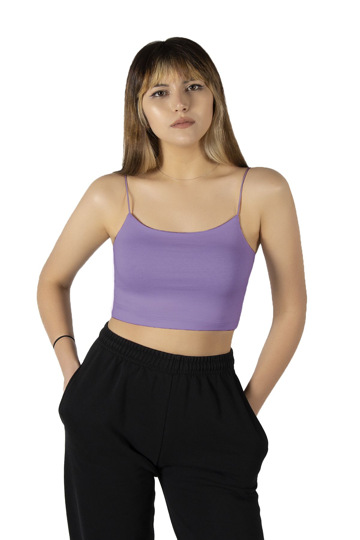 VEAVEN Kadın Mor Ip Askılı Crop Top Büstiyer Bluz Atlet