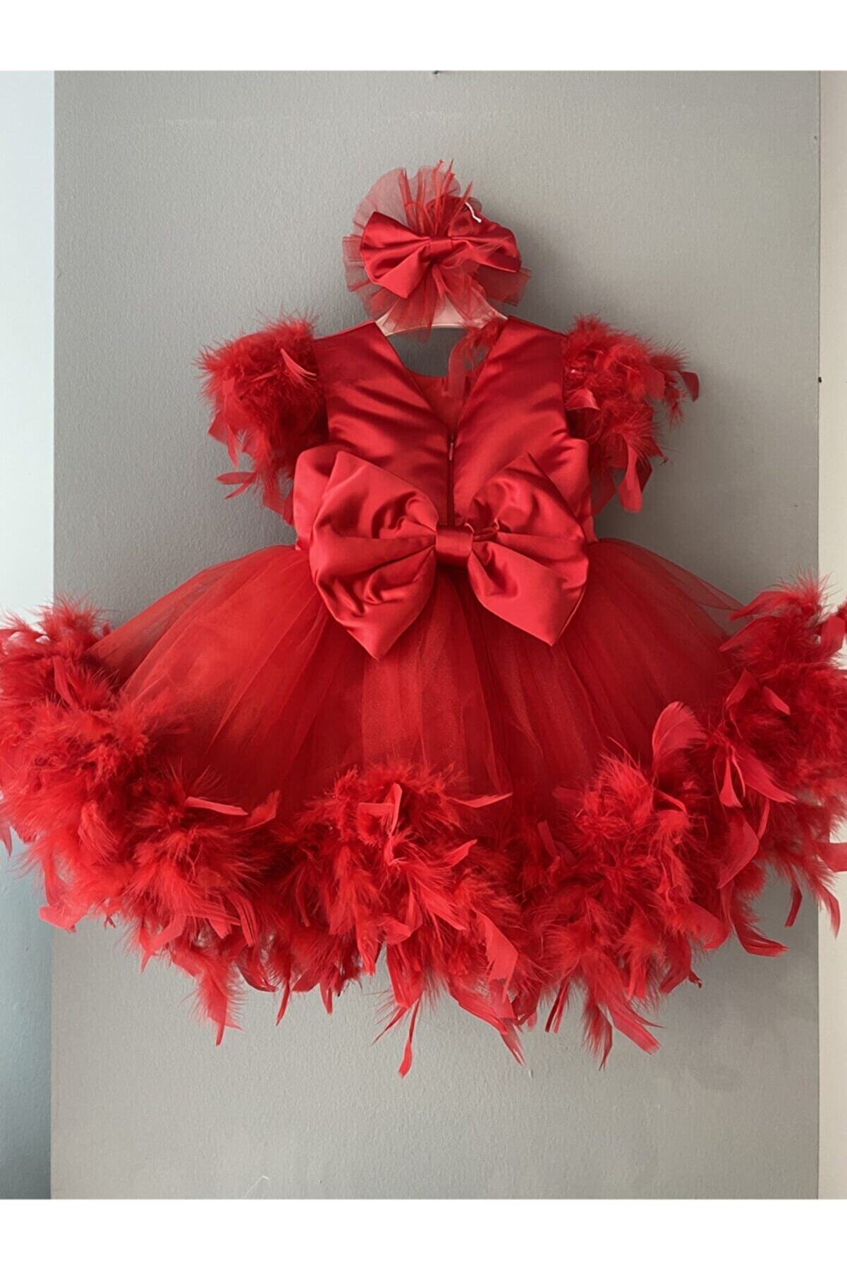 İlknur Karaca Design Kırmızı Otrişli Kız Bebek Özel Gün Elbisesi