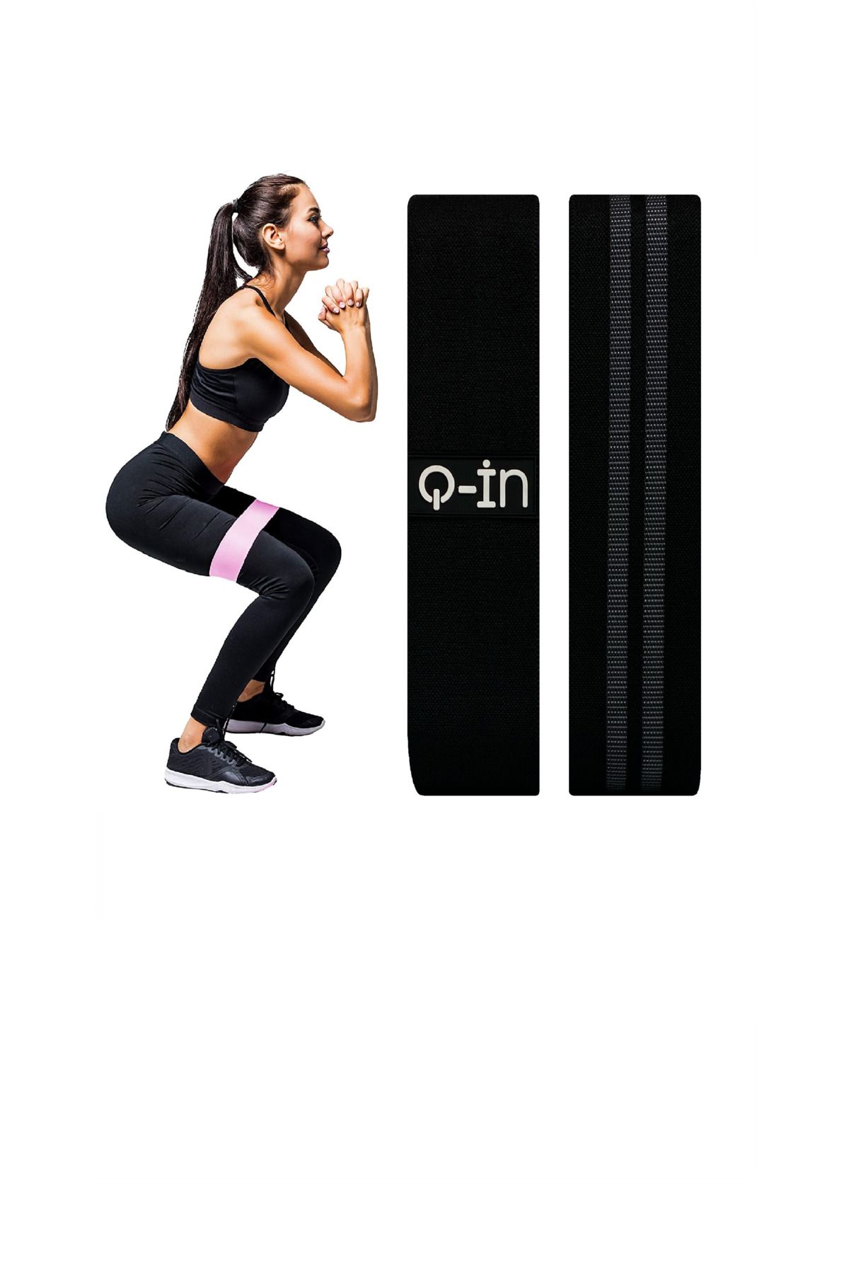 Q-İN Siyah Squat,plates,yoga ,fitness,kalça Şekil Ve Kas Güçlendirme Dokuma Direnç Bandı Lastiği