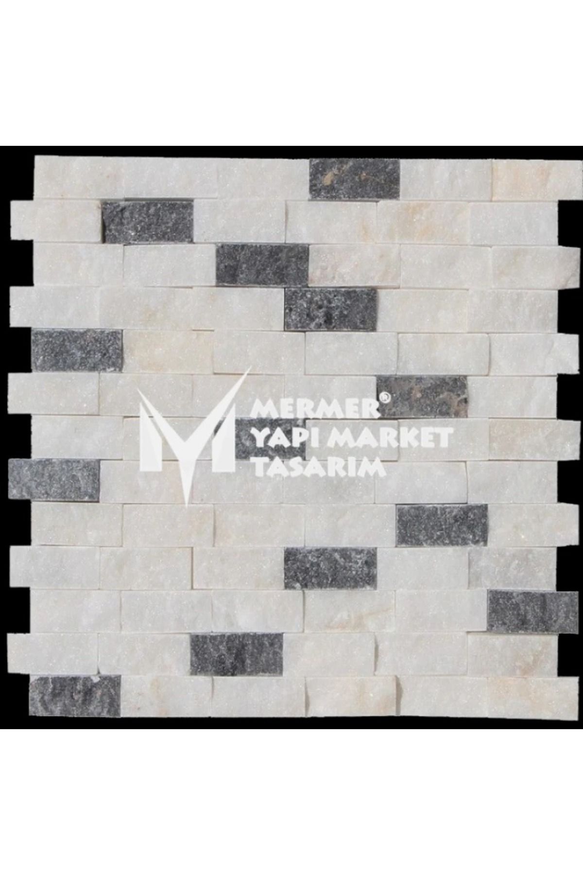 MYM Mermer Yapı Market Tasarım Uşak Beyaz Kütahya Blue Mix Patlatma Mozaik