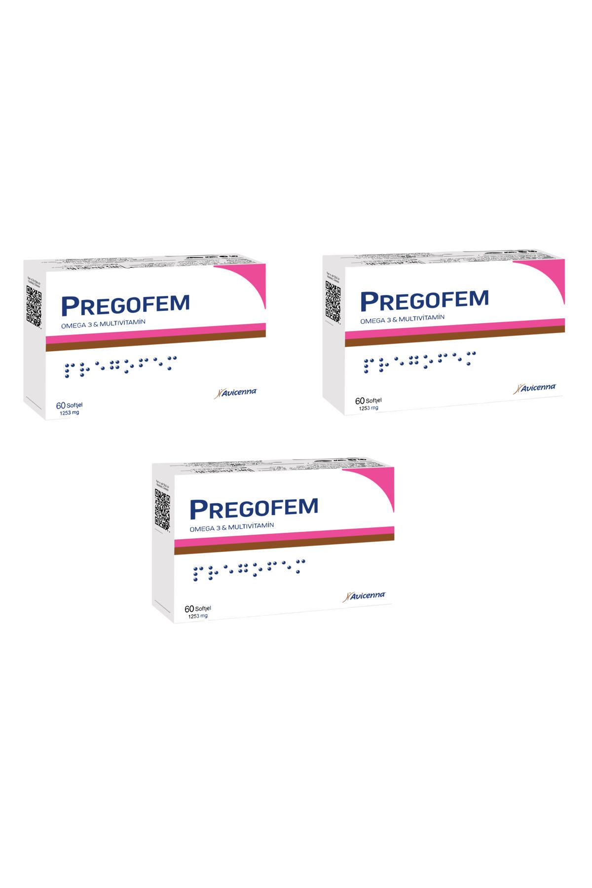 Avicenna Pregofem - Omega 3 & Multivitamin İçeren Takviye Edici Gıda - 60 Softgel Kapsül 3 Adet