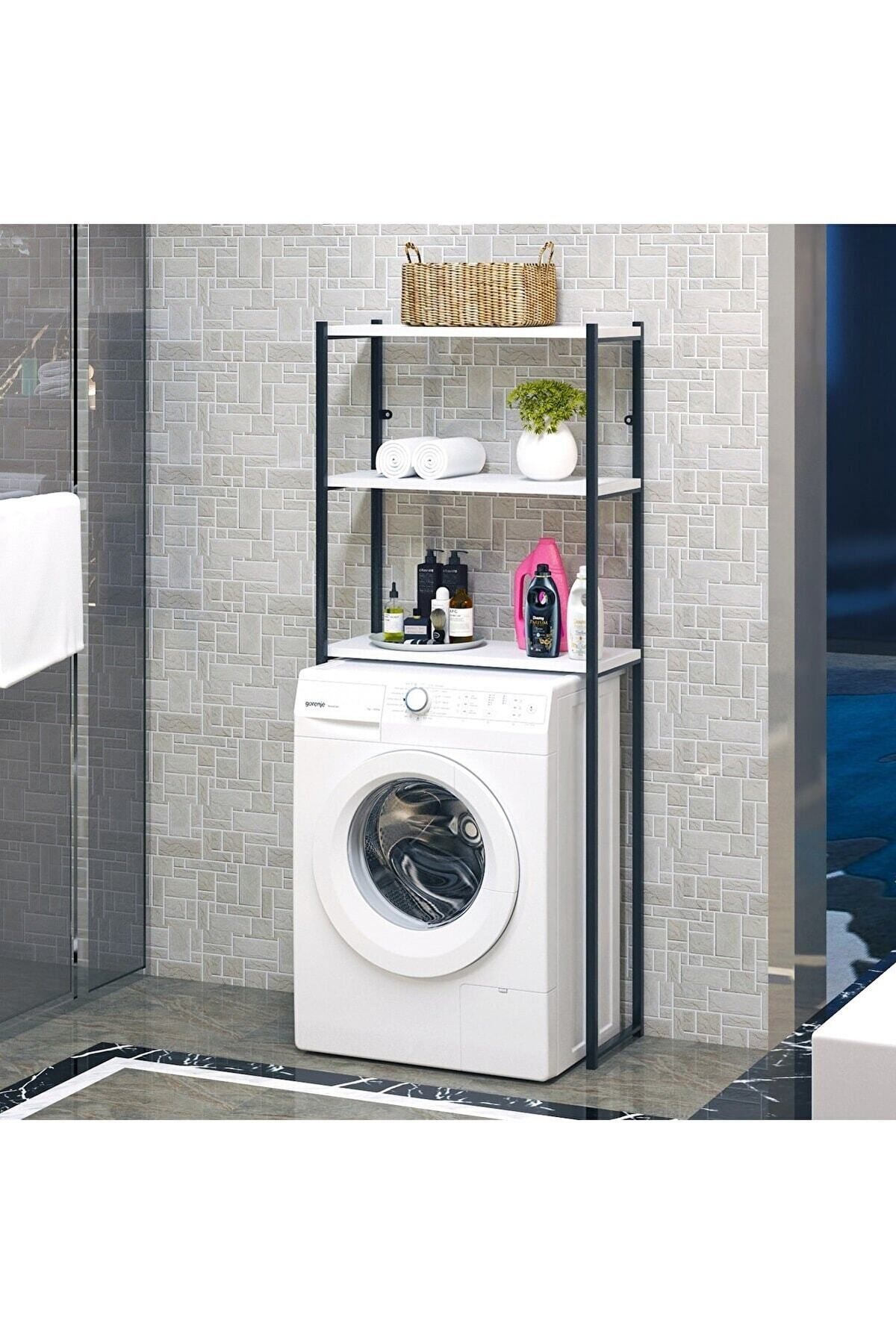 Egem Beyaz Çamaşır Makinası Üst Rafı 3 Raflı Banyo Düzenleyici
