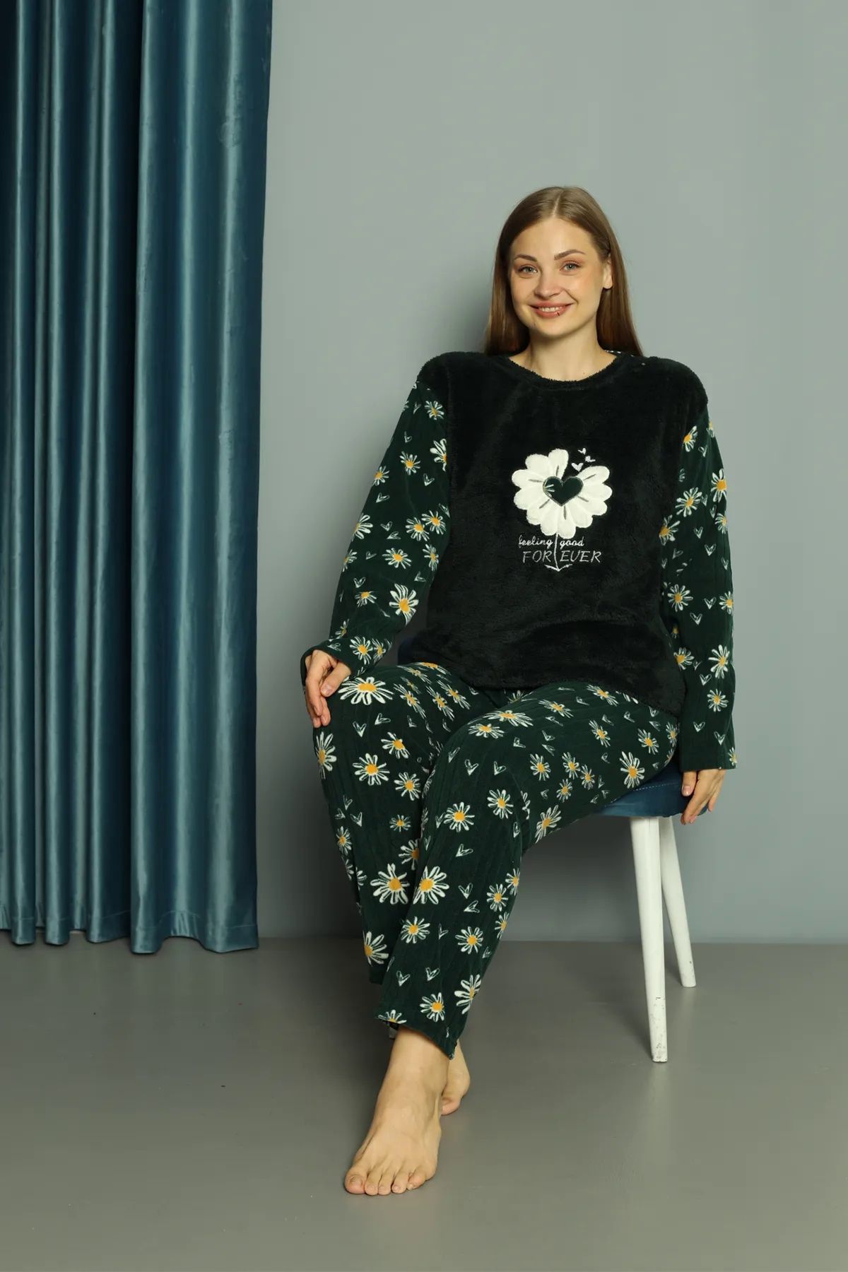SuFd E Ticaret Büyük Beden Kışlık Polar Pijama Takımı Peluş Desenli Takım 34012 Bir Beden Büyük Alınız