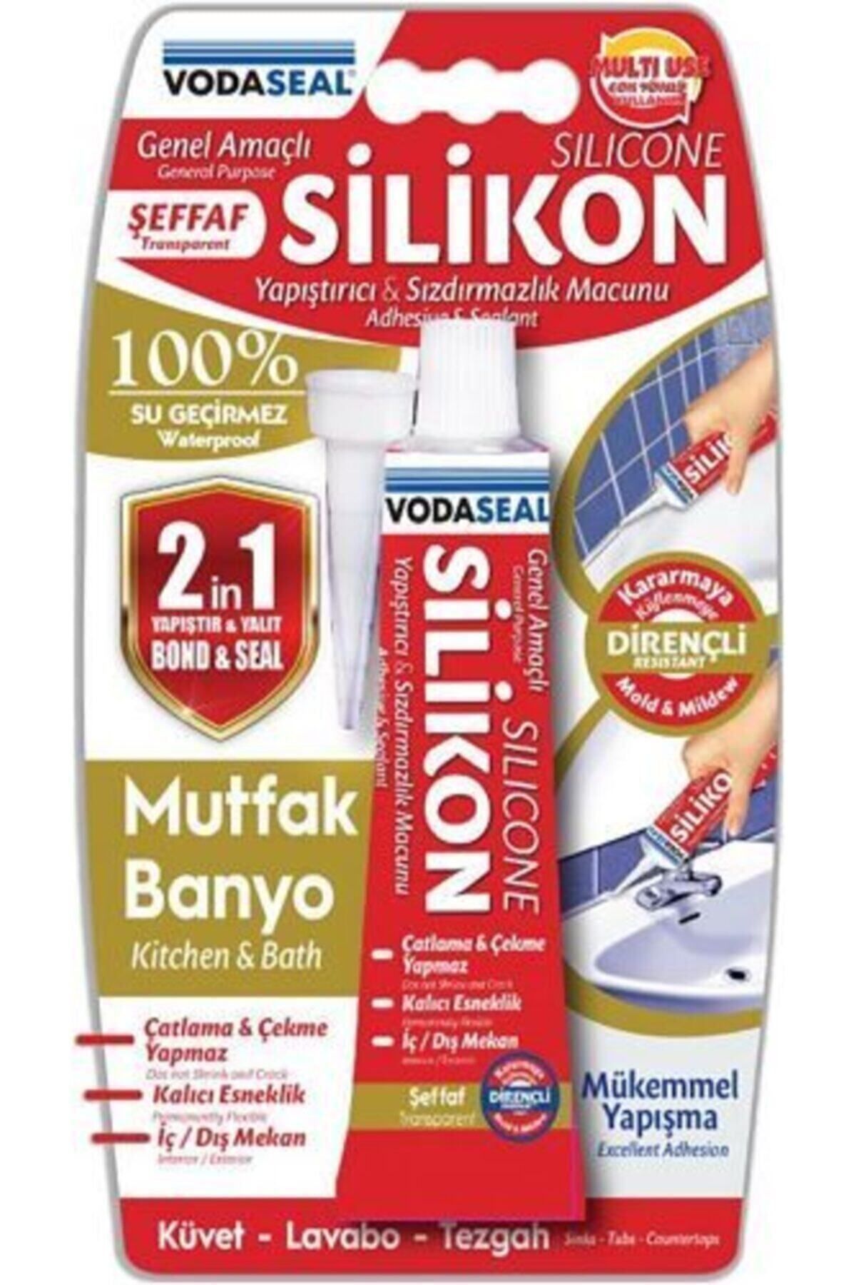 Vodaseal Şeffaf Tüp Silikon 50gr Mutfak Banyo Sızdırmazlık Macunu %100 Su Geçirmez