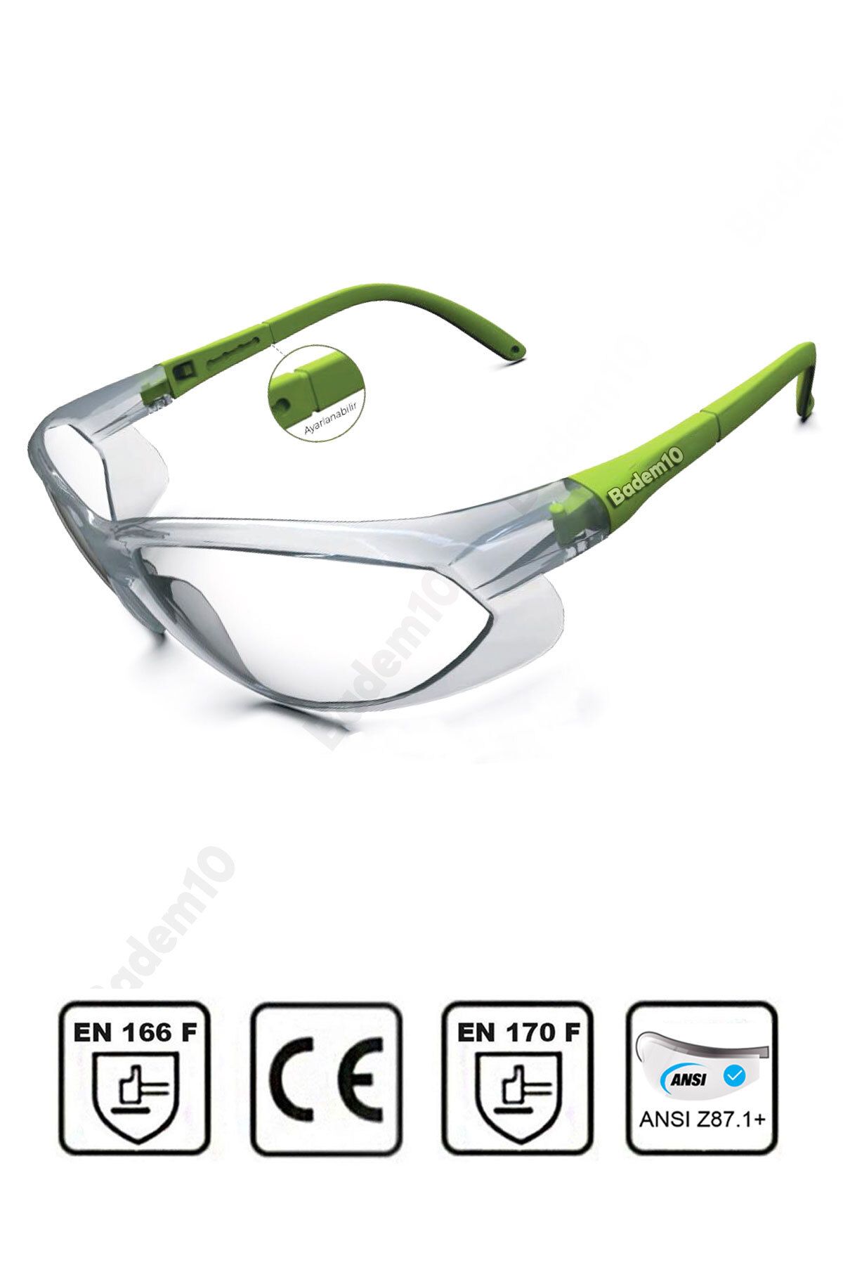 Badem10 Bisiklet Gözlüğü Şeffaf Yüz Ayarlı Motorcu Rüzgar Korumalı Gözlük Yeşil Saplı Uv Koruyucu