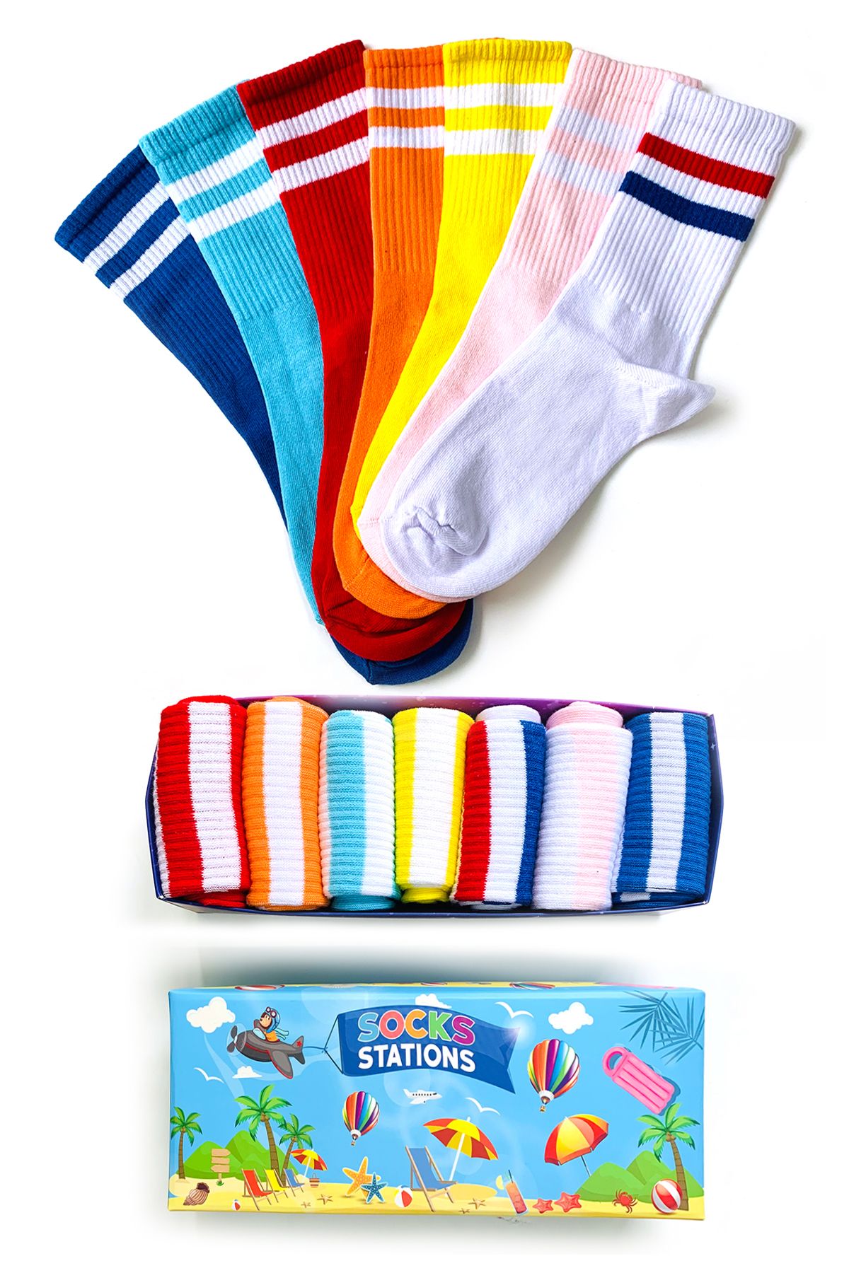 Socks Stations Çizgi Karışık Çorap Kutusu 7'li