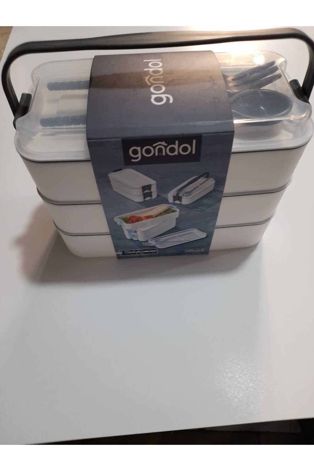 Gondol Plastik Reis Home 3 Katlı Beslenme Kabı Çatal kaşık içerisinde GRİ RENK
