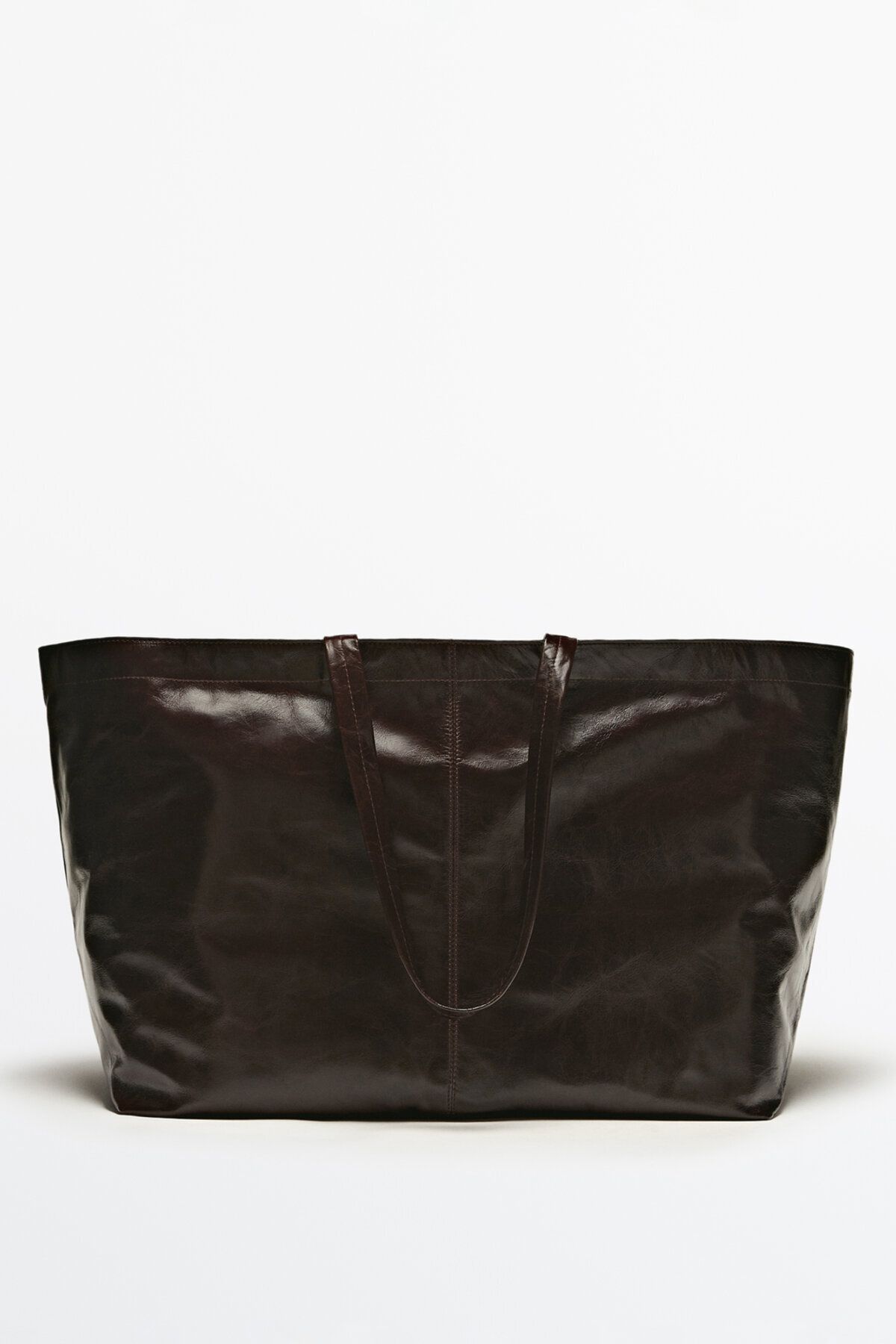 Massimo Dutti Çatlak görünümlü büyük deri tote çanta