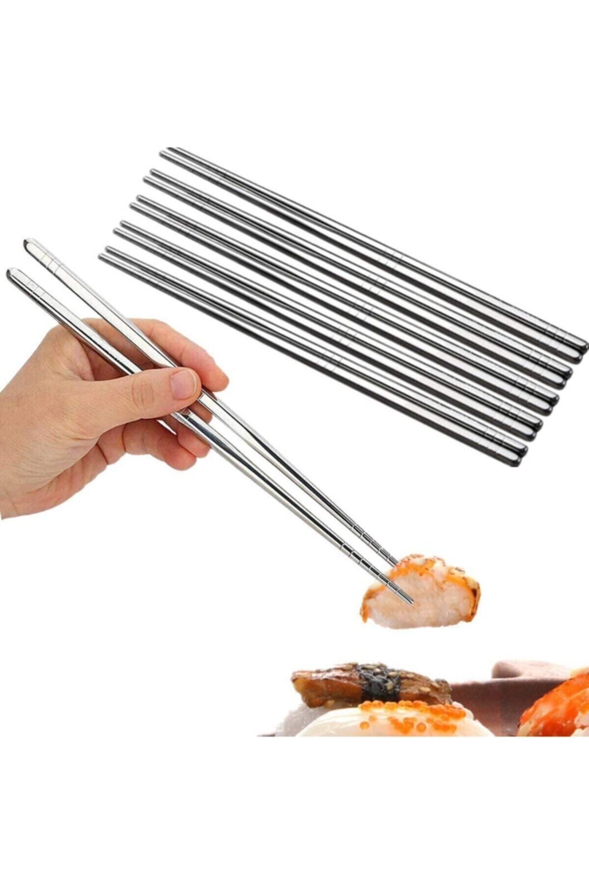 Miajima Paslanmaz Çelik Chopsticks Çin Çubuğu Yemek Çubukları 5'li
