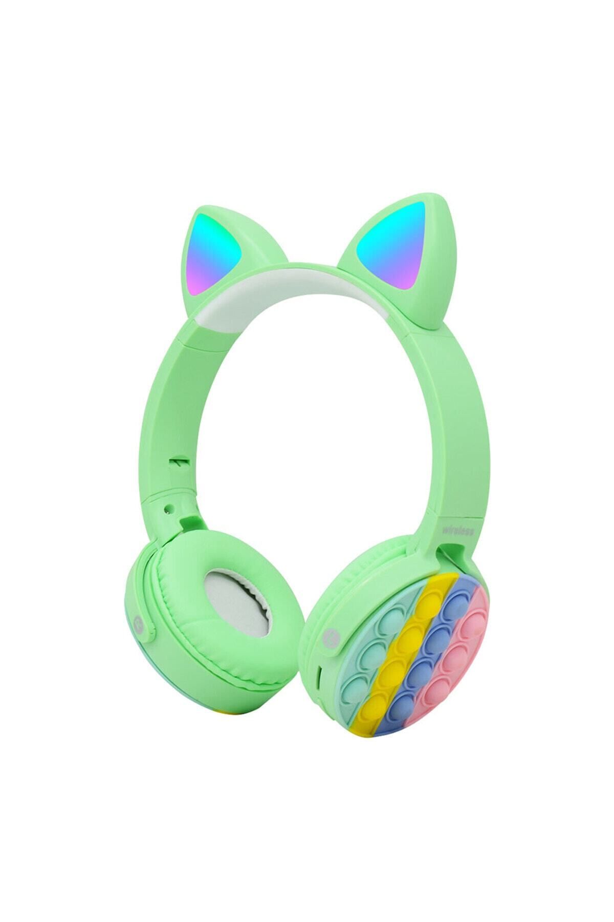 Dolia Kedi Kulaklık Bluetooth Kablosuz Mikrofonlu RGB Renkli Led Işıklı Hafıza Kart Girişli Kulaklık