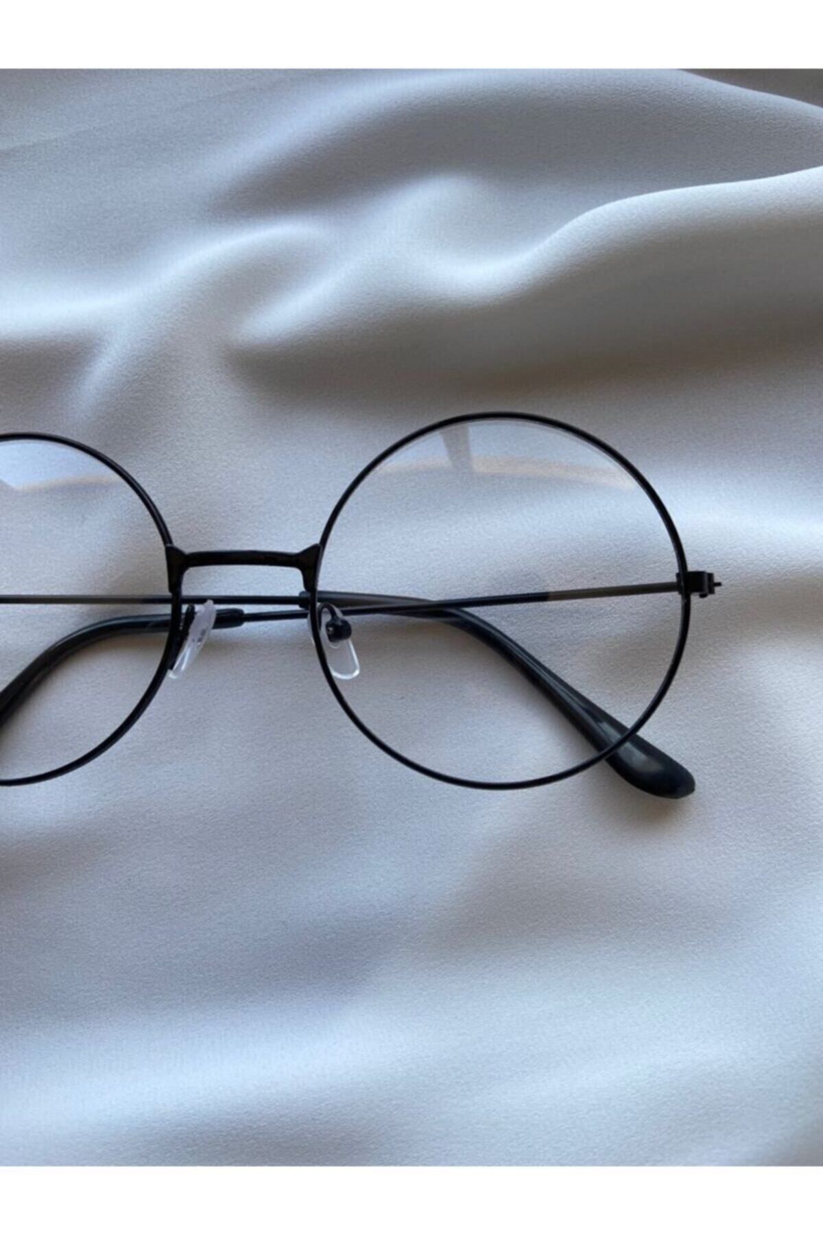 E.K SHOP Siyah Çerçeveli Şeffaf Camlı Yuvarlak Retro Gözlük