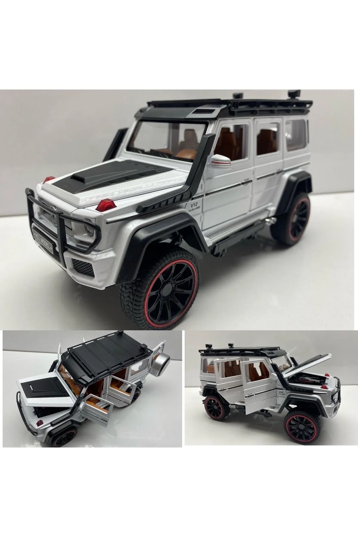 Hepsilazım Mercedes G Jip Diecast Metal Model Oyuncak Araba 23 Cm Sesli Işıklı Kaput Bagaj Kapılar Açılabilen