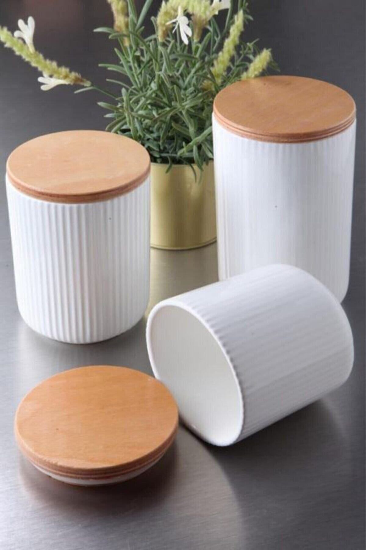 AROW Porselen Bambu Kapaklı Çay Şeker Saklama Kabı Baharatlık