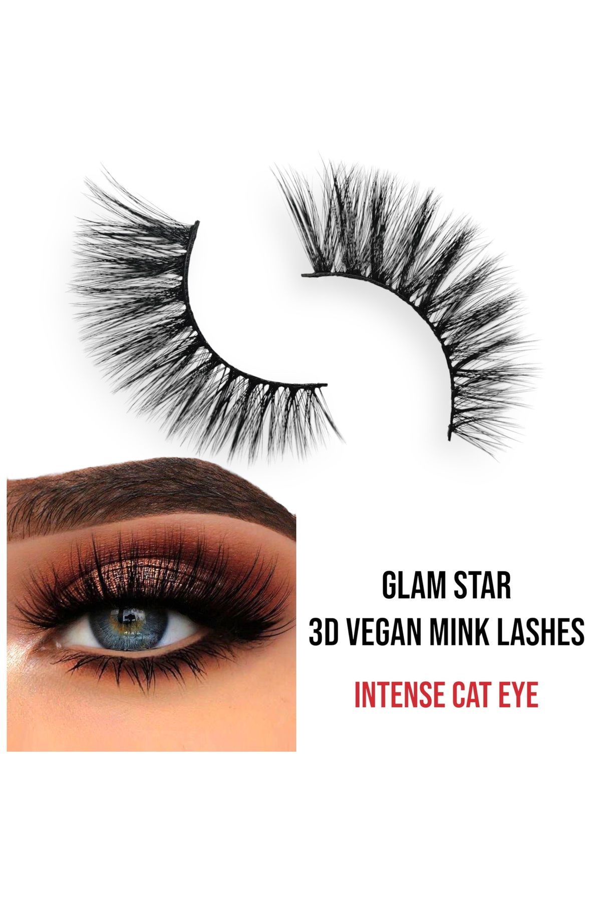 EDA LUXURY BEAUTY Glam Star 3d Faux Mink Takma Kirpik Uzun Yoğun Çift Katlı Hacimli Çekik Cat Eye Vegan Fake Eyelashes