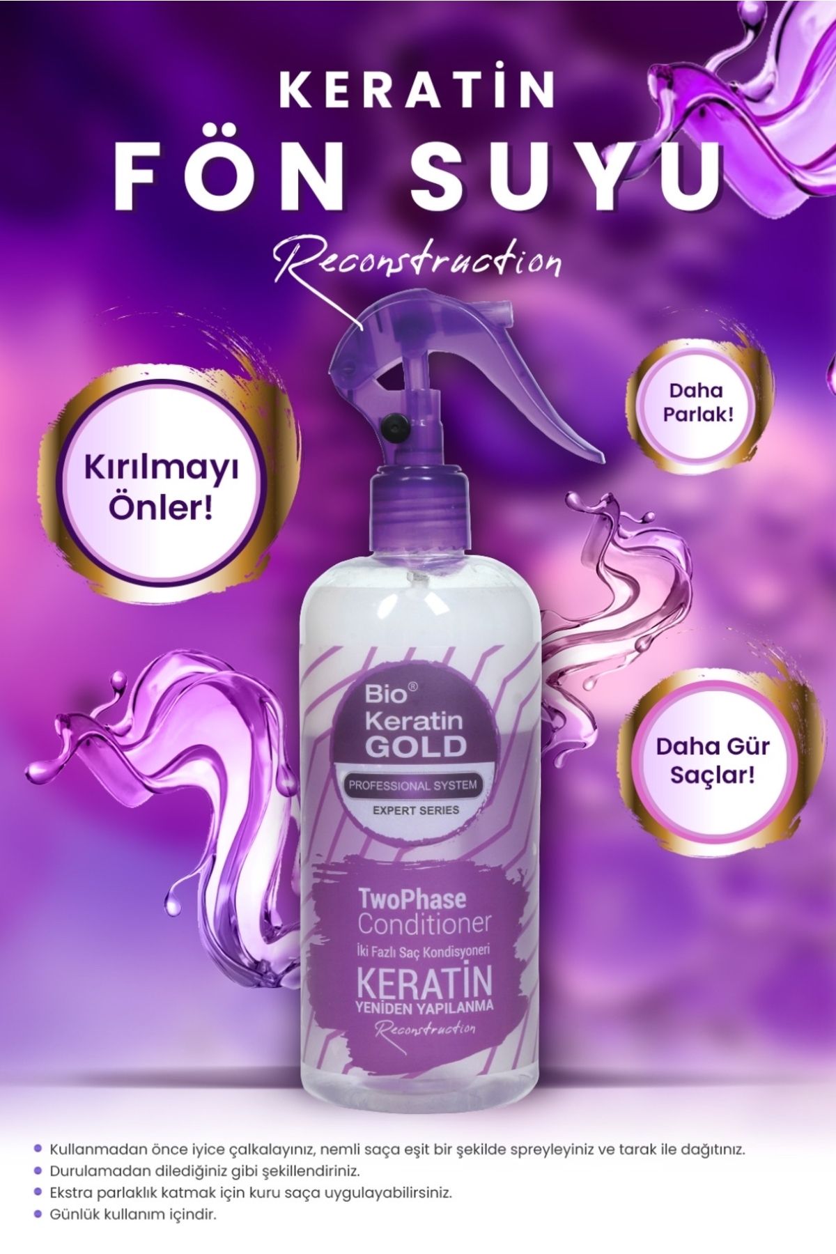 Bio Keratin Gold Keratinli Çift Fazlı Fön Suyu 400 Ml