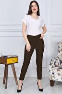 Gül Moda Kahverengi Kemerli Dar Paça Kumaş Pantolon Likralı Cepsiz G011