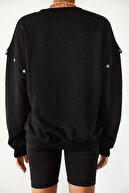 Xena Kadın Siyah Çıtçıt Detaylı Sweatshirt 1KZK8-10775-02