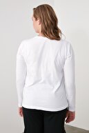 TRENDYOLMİLLA Beyaz Uzun Kollu Bisiklet Yaka Basic Örme T-Shirt TWOAW21TS0098
