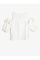 Koton Kız Çocuk Parlak Beyaz Puantiyeli Dökümlü Kumaş Bluz