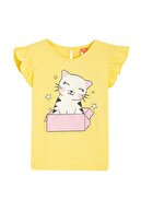 Koton Kız Bebek Sarı Love Kids Baskılı Bisiklet Yaka Kısa Kollu Fırfır Detaylı T-shirt