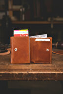 کیف پول پسکول جای کارت مردانه برنزه با مکانیزم چرم اصل با RFID محافظت شده-thumb
