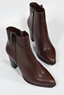 زن پاشنه چرمی طبیعی زن قهوه ای و بوته-thumb