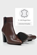 زن پاشنه چرمی طبیعی زن قهوه ای و بوته-thumb