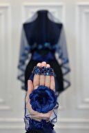 ست چادر عروس شیک آبی ناوی، ست چادر حنا سنگ آب 6 تیکه-thumb