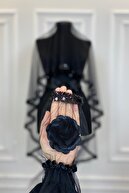 ست چادر عروس مشکی شیک، ست 6 پارچه حنا سنگ آب، چادر پولکی-thumb