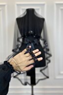 ست چادر عروس مشکی شیک، ست 6 پارچه حنا سنگ آب، چادر پولکی-thumb