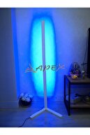 apex avize Beyaz Gövde Ayaklı Rgb Led L Köşe Renkli Ahşap Lambader 122 cm