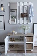 Remaks Plus Aynalı Vestiyer Ayakkabılık Portmanto Ve Duvar Askısı - Cordoba / Beyaz