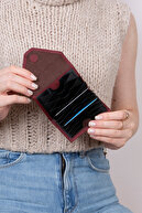 3639 چرم اصل زنانه مردانه آکاردئونی مغناطیسی کیف پول جا کارتی Claret Red-thumb