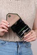 3639 چرم اصل نگهدارنده اسکناس افقی مگنت نگهدارنده کارت آکاردئونی کیف پول فلوتر سبز-thumb