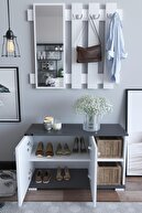 Remaks Plus Aynalı Vestiyer Ayakkabılık Portmanto Ve Duvar Askısı - Antrasit / Beyaz
