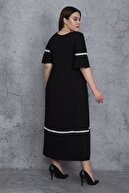 Şans Kadın Siyah Nakış Ve Dantel Detaylı V Yakalı Katkat Viskon Elbise 65N24194