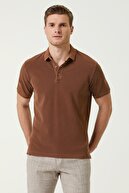 Network Erkek Slim Fit Kahverengi Polo Yaka Nakışlı T-shirt 1078123