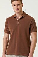 Network Erkek Slim Fit Kahverengi Polo Yaka Nakışlı T-shirt 1078123