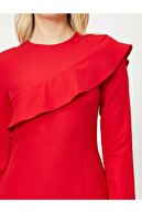 Koton Kadın Kırmızı Firfir Detayli Elbise 0KAF80061FW