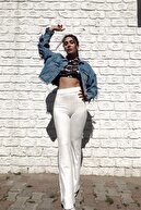 İksora Kadın Beyaz Ispanyol Paça Likralı Pantolon