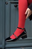 کفش زنانه بلوک پاشنه کوتاه با کلاه مشکی چرمی مشکی با پنجه مربع پشت بسته-thumb