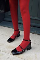 کفش زنانه بلوک پاشنه کوتاه با کلاه مشکی چرمی مشکی با پنجه مربع پشت بسته-thumb