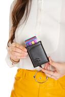 کیف پول جا کارتی یونیسکس مشکی وگان با اسلاید، کیف پول اتوماتیک با مکانیزم آلومینیومی-thumb