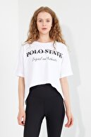 Polo State Kadın Beyaz Baskılı Oversize T-shirt