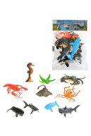 مجموعه حیوانات اسباب بازی حیوانات دریایی 10 عدد ماهی اسب دریایی نهنگ فک کوسه خرچنگ-thumb