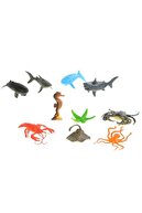 مجموعه حیوانات اسباب بازی حیوانات دریایی 10 عدد ماهی اسب دریایی نهنگ فک کوسه خرچنگ-thumb