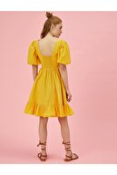 Koton Kadın Sarı Balon Kol Pamuklu Elbise
