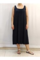 Mertcan Butik Önü Arkası Büzgülü Askılı Siyah Elbise