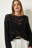 ژاکت بافتنی تابستانی یقه قایق مشکی زنانه MW00107-thumb