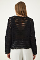 ژاکت بافتنی تابستانی یقه قایق مشکی زنانه MW00107-thumb